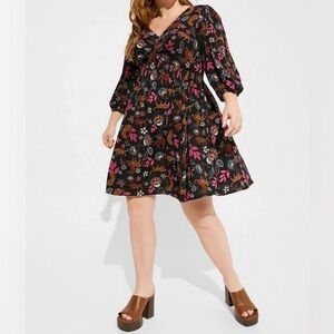 TORRID Mini Rayon Slub Balloon Sleeve Twist Front Dress Leopard Print Size 1